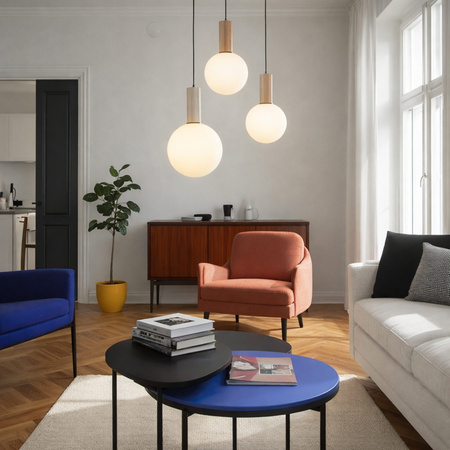 Lampa wisząca beżowa trzy białe klosze o różnych wielkościach na okrągłej podstawie TESTA 3xG9 Candellux Studio 33-50908