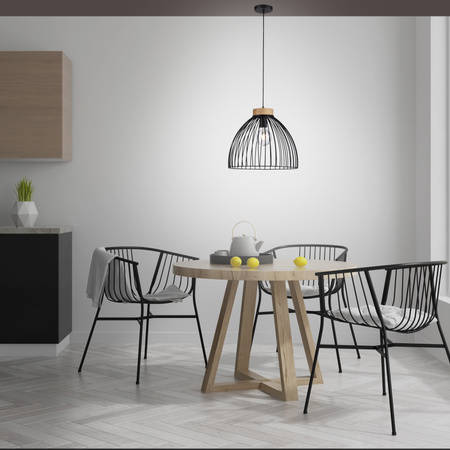Lampa wisząca druciana z elementem drewna 1xE27 LAMI Just Light 11419-18