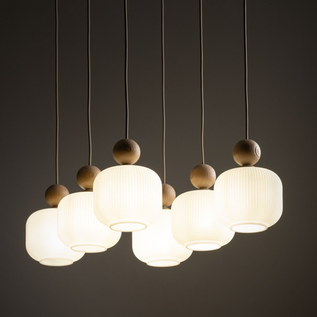 Sześciozwisowa lampa wisząca szklane klosze z dodatkiem drewna BALLO 6XE14 6xE14 Tk Lighting 11052