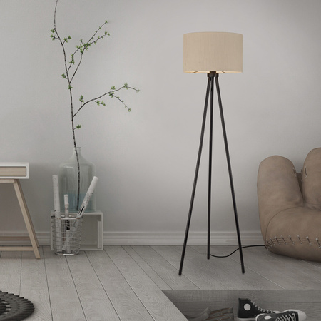 Lampa podłogowa czarna na trójnogu z beżowym abażurem DURO Just Light 1xE27 14894-39