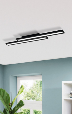 Lampa sufitowa czarna SALITERAS-C LED 116cmx16cm RGB Eglo 99411 sterowana pilotem funkcja smart