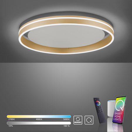 Okrągły plafon led sufitowy 59cm w kolorze matowego mosiądzu sterowany pilotem lub smartfonem Q-VITO Paul Neuhaus 8416-60