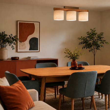 Lampa sufitowa trzy abażury na drewnianej podstawie VIGA SHADE SOSNA 3xE27 Tk Lighting 11880