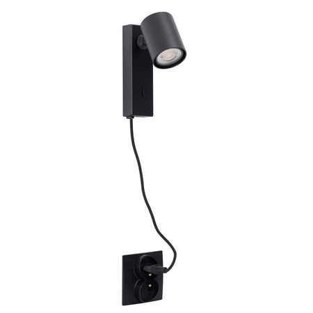Czarny kinkiet z przewodem do gniazdka EXO WALL PLUG BK Azzardo AZ7264