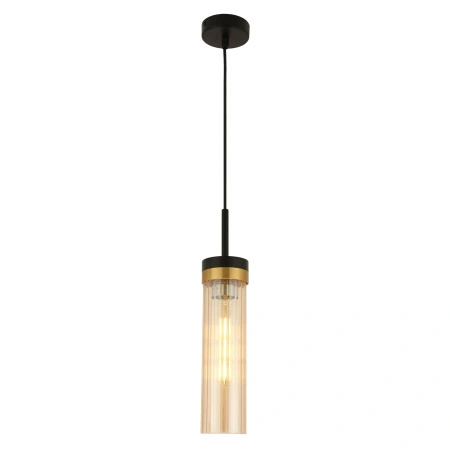 Lampa wisząca pojedyńcza czarna z tubowym miodowym szklanym kloszem Malika 1xE27 PL0140-1 Yaskr