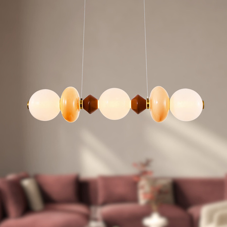 Lampa wisząca podłużna z elementami ceramiki i białymi kloszami FLORES 20W LED 3000K Candellux Studio 33-50687