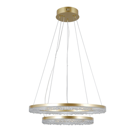 Złota lampa wisząca dwa ringi z dekoracyjnym akrylem LED Barlo Italux PND-34526-2L-GD