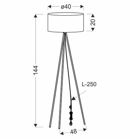 Lampa podłogowa na trójnogu z szarym owalnym abazurem SHANTI 1xE27 Candellux Studio 51-38722