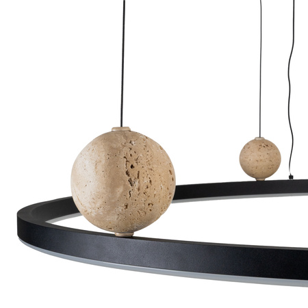 Lampa wisząca czarna obręcz 80cm z ozodbnymi kulami z kamienia naturalnego LED 3000K Maxlight P0702 Solaris