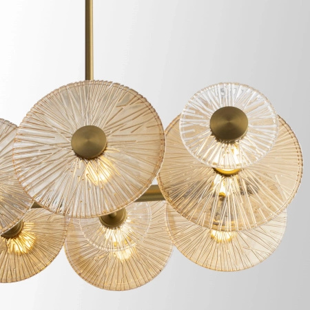 Designerska lampa wisząca złota matowa z okrągłymi płaskimi ryflowanymi kloszami Maxlight P0643 Allure