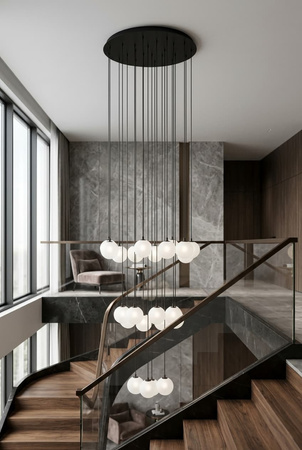 Duża czarna lampa wisząca z białymi kloszami ASPEN Kaja Lighting KP-32
