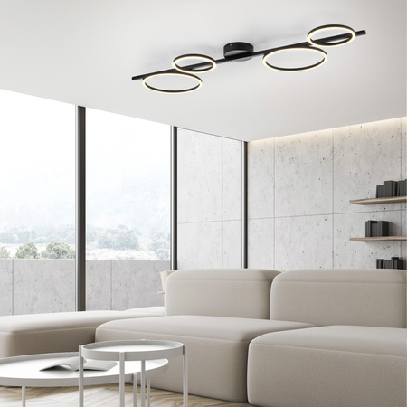 Podłużna czarna lampa sufitowa LED cztery ringi z funkcją ściemniania SwitchMo MINI RITUS Just Light 14211-18