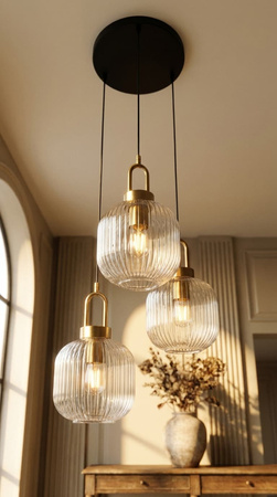 Lampa wisząca z 3 ryflowanymi kloszami do salonu LIRA Kaja Lighting K-6062