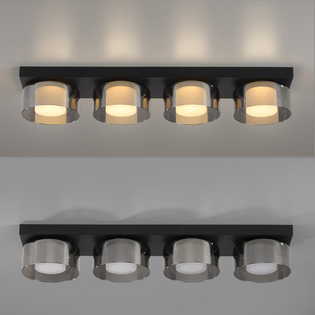  Prostokątna czarna lampa sufitowa 70cm x 15cm z czterema kloszami RIKA LED 3000K z funkcją ściemniania  Paul Neuhaus 6164-18