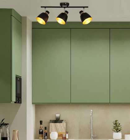 Aleksandria lampa sufitowa listwa czarny 3x40w e14 klosz czarny+złoty Candellux 93-13767
