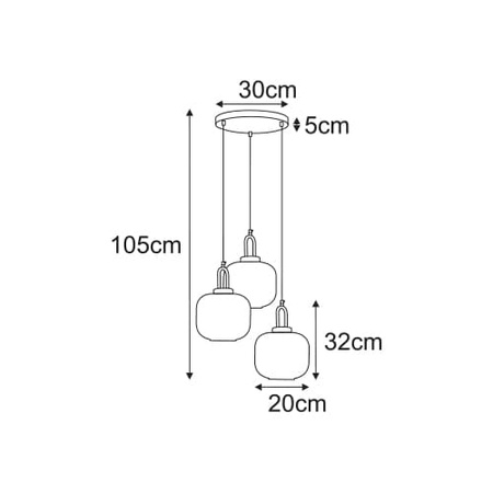 Lampa wisząca z 3 ryflowanymi kloszami do salonu LIRA Kaja Lighting K-6062
