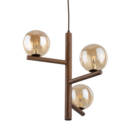 Potrójna lampa wisząca z kloszami bursztynowymi i elementami drewna ESTERA WOOD ORZECH 3XG9 Tk Lighting 11095
