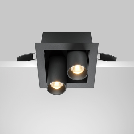 Czarna kwadratowa wpuszczana lampa z dwoma ruchomymi reflektorami LED 3000K Magnum DL094-02-7W3K-B Maytoni