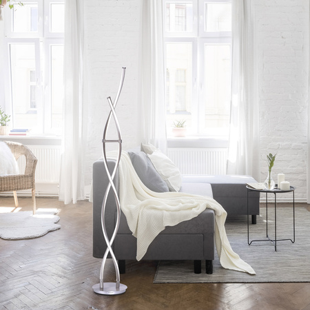 Lampa podłogowa fala LED w kolorze stalowym Q-MALINA Paul Neuhaus 439-55 sterowana pilotem