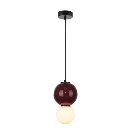 Lampa wisząca bordowa kula z ceramiki 15cm wraz ze szklanym białym kloszem LED 3000K Pieve Italux PND-95221-1S-PRP
