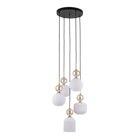 Lampa wisząca pięć zwisów szklane karbowane klosze SOPHIA COGNAC WHITE 5XE14 Tk Lighting 11593