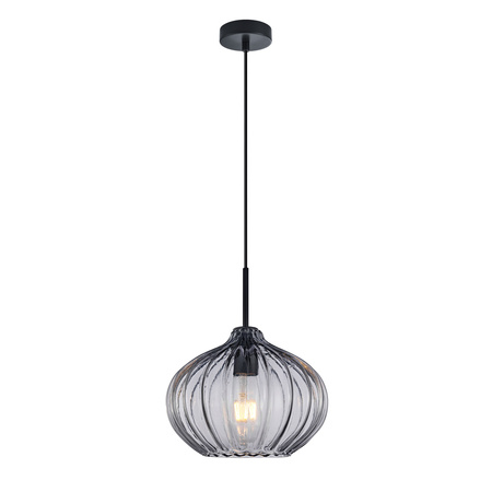 Lampa wisząca pojedyńcza szklany dymiony klosz średnica 25cm 1xE27 Pansol Italux PND-2940-1S-BK-SG2