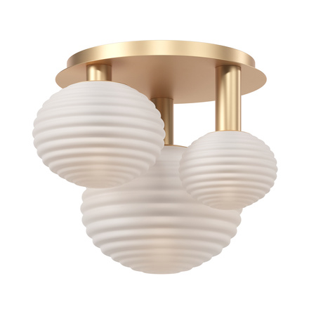 Złota lampa sufitowa z trzema karbowanymi biały kloszami Reels MOD268CL-03G Maytoni