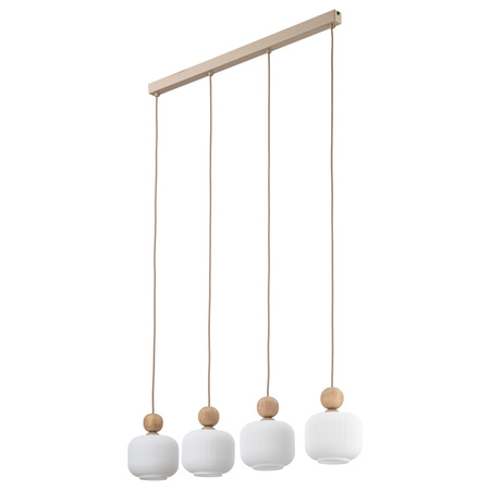 Poczwórna lampa wisząca z ryflowanymi kloszami i dodatkiami drewna BALLO 4xE14 Tk Lighting 11051