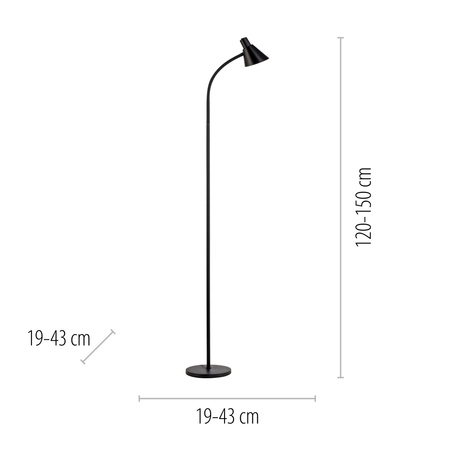 Czarna lampa podłogowa z giętkim ramieniem i przełącznikiem przy kloszu PIXIE Just Light 11249-18