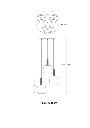 Lampa wisząca trzy szklane klosze na okrągłej podstawie CALVO 3xG9 Zuma Line P0076-03A-P7AA