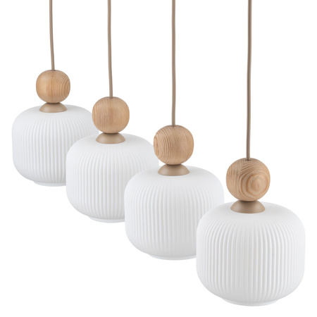 Poczwórna lampa wisząca z ryflowanymi kloszami i dodatkiami drewna BALLO 4xE14 Tk Lighting 11051