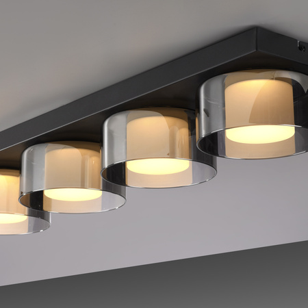  Prostokątna czarna lampa sufitowa 70cm x 15cm z czterema kloszami RIKA LED 3000K z funkcją ściemniania  Paul Neuhaus 6164-18