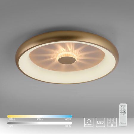 Lampa sufitowa okrągła w kolorze matowego mosiądzu VERTIGO Just Light Paul Neuhaus 14386-60 sterowana pilotem