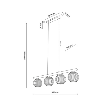 Lampa wisząca cztery ryflowane klosze na belce VIRLO WHITE 4xE14 Tk Lighting 11080