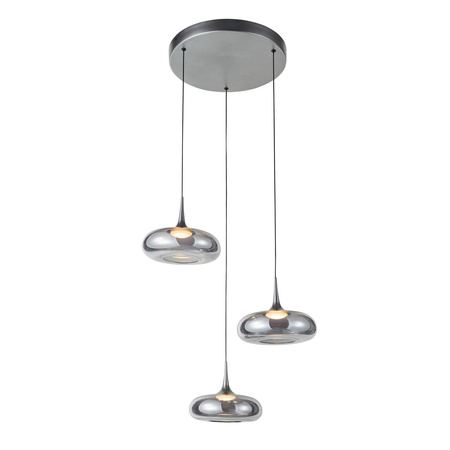Potrójna lampa wisząca srebrna na kole z dymionymi kloszami 3xLED 3000K Tenele Italux PND-24028-3A-SILV