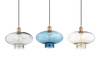 Lampa wisząca w kolorze miedzianym szklany błętkitny klosz o średnicy 30cm TRESCO Argon 8982