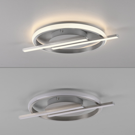 Lampa sufitowa srebrna – geometryczny okrąg z linią świetlną KORSA LED 3000K z funkcją ściemniania SimplyDim Just Light 14130-55