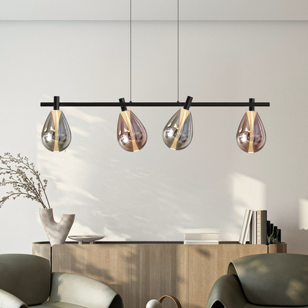 Lampa wisząca cztery szklane ruchome klosze na czarnej belce DENSO 4xG9 Candellux Studio 34-51226