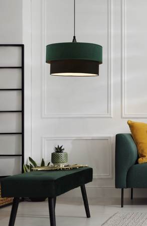 Solanto lampa wisząca czarny 1x60 e27 abażur duo 35+30 but.zieleń\złoto +czarny Candellux 31-19707