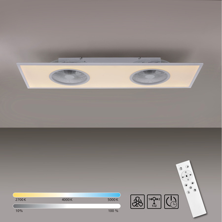 Duża lampa sufitowa LED z wentylatorem sterowana pilotem 120cm x 40cm FLAT-AIR Just Light 14643-16