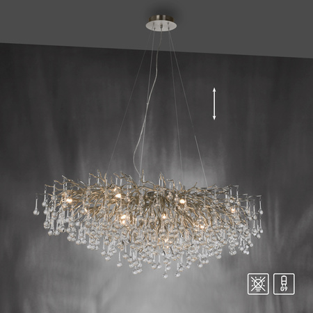 Lampa wisząca, imponujący żyrandol 150cm x 75cm ze szklanymi zwisami 15xG9 ICICLE Paul Neuhaus 2031-55
