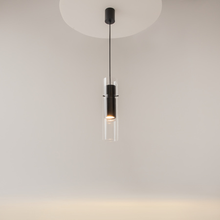 Czarna ryflowana lampa wisząca z transparentnym szklanym kloszem Dynamics MOD326PL-01B Maytoni