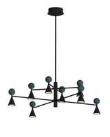 Czarna lampa wisząca osiem stożkowych punktów LED wraz z ozdobnymi kulami z malachitu Bingo 57W Maxlight P0684
