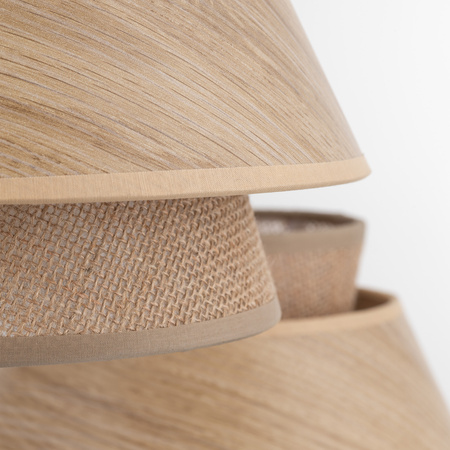 Lampa wisząca trzy abażury juta + drewno na kole KALUM WOOD 3XE27 Tk Lighting 11808