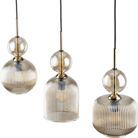 Lampa wisząca potrójna koniakowe ryflowane klosze SOPHIA COGNAC 3xE14 Tk Lighting 11042