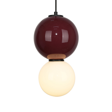 Lampa wisząca bordowa kula z ceramiki 18cm wraz ze szklanym białym kloszem LED 3000K Pieve Italux PND-95221-1M-PRP