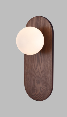 Owalny kinkiet z ciemnego drewna z kulą szklaną Maxlight W0476 Point