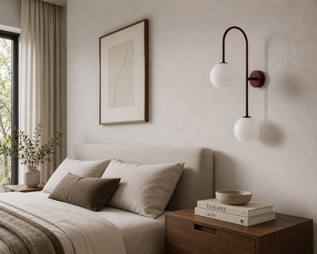Kinkiet z dwoma białymi, kulistymi kloszami BALU Kaja Lighting K-6023