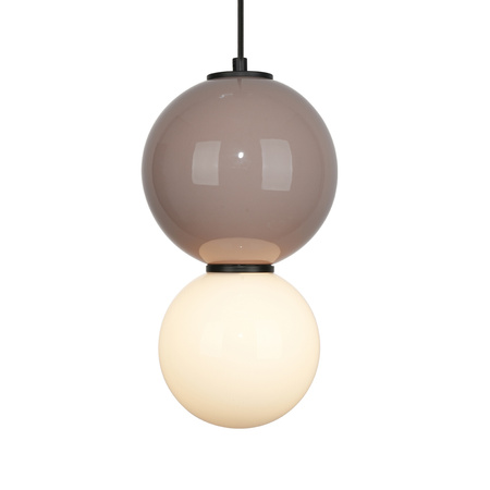 Lampa wisząca beżowa kula z ceramiki 18cm wraz ze szklanym białym kloszem LED 3000K LED Pieve Italux PND-95221-1M-BR