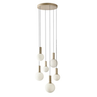 Lampa wisząca beżowa 6 szklanych kloszy o różnych rozmiarach na okrągłej podstawie TESTA 6xG9 klosze białe Candellux Studio 36-50915